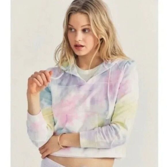 LoveShackFancy unicorn pastel tie dye Kirby cropped cotton hoodie sweatshirt - Picture 1 of 6